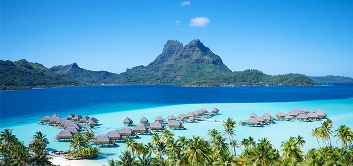 Amazing shades of blue on Bora Bora lagoon