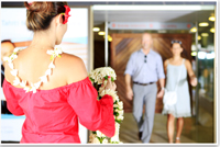 Welcome flower necklace at the Faaa airport in Tahiti